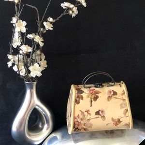 wooden floral clutch with metal clasp